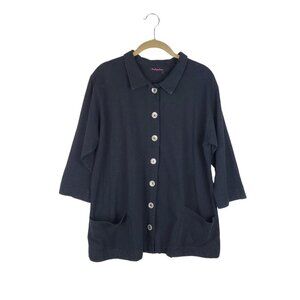 Fresh Produce Button Up Top Black Lagenlook Pocket 3/4 Sleeve Womens Size XS